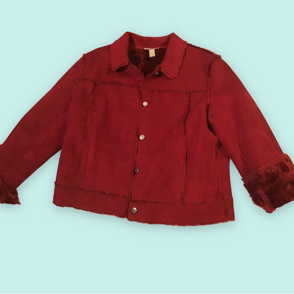 Kate Hill Red faux suede jacket lined with red fur size L - Picture 2 of 16